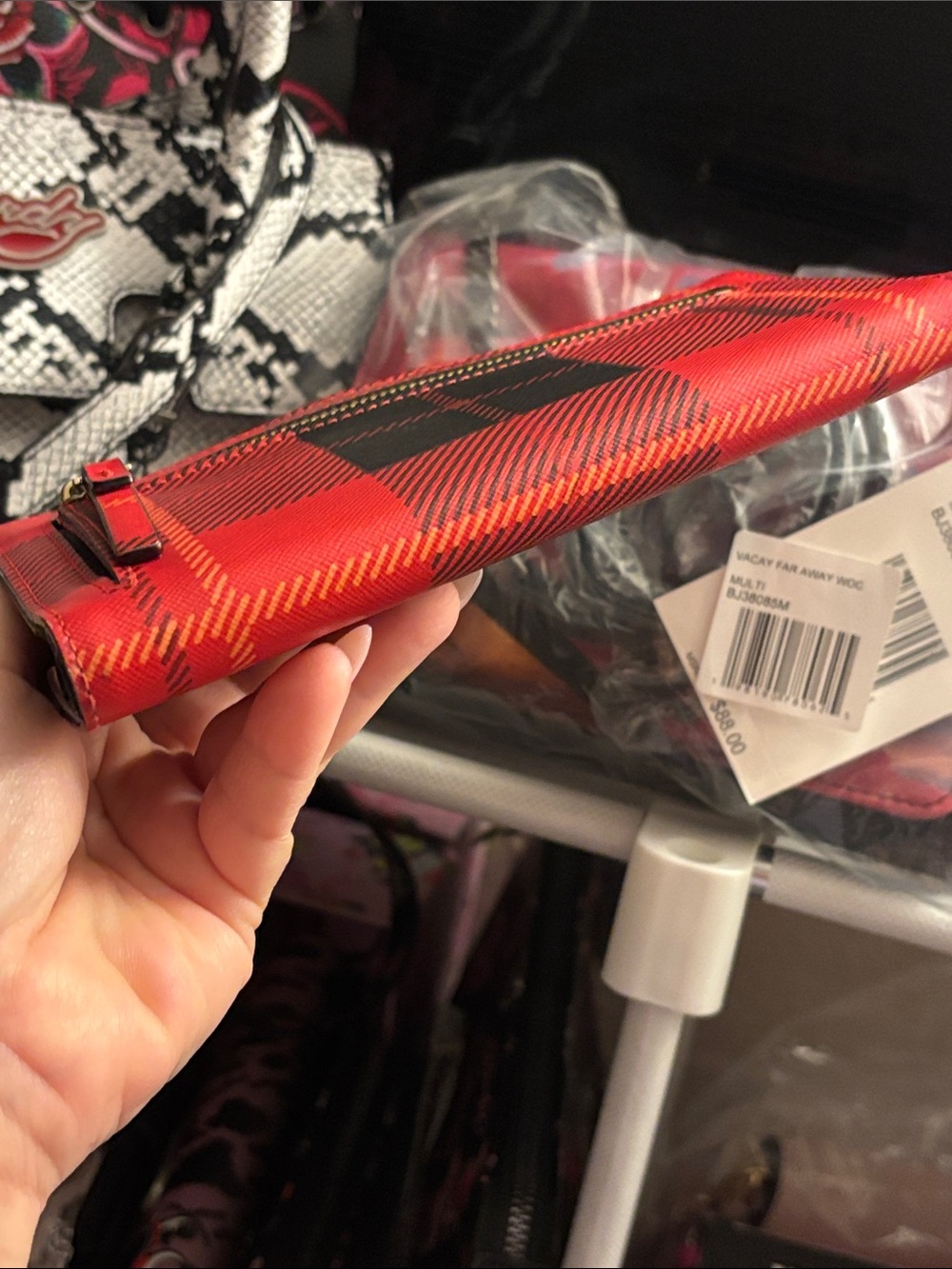 kate spade Red Black Plaid Zip Card Holder - Picture 5 of 11